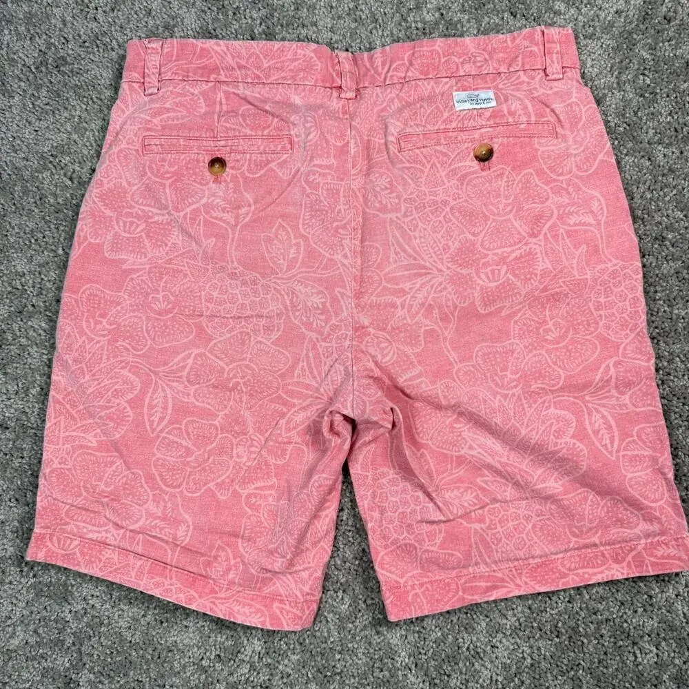 Vineyard Vines Mens 32 Chino Breaker Shorts Pink Cotton Hawaiian Floral Summer